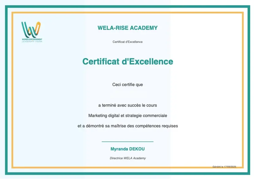 Exemple certificat professionnel WELA Rise